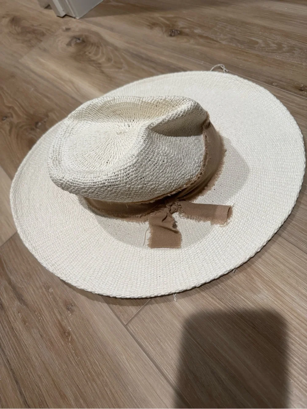 Cream Straw Sun Hat with Tan Bow Accent